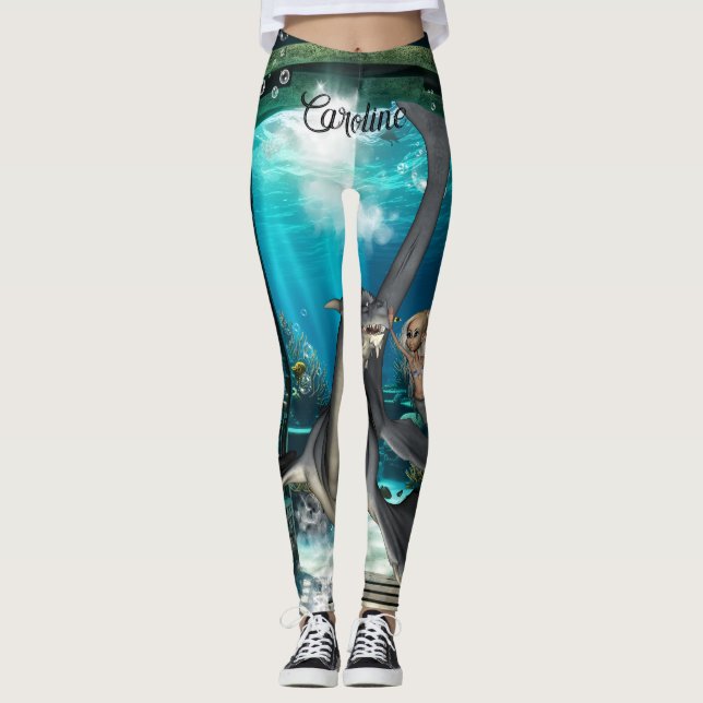 Niedliche kleine Meerjungfrau mit Seadragon. Leggings (Vorderseite)