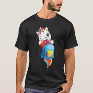 Niedliche kleine Miss Einhorn mit Rucksack zurück T-Shirt