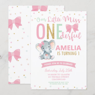 Niedliche kleine Miss ONEderful 1. Geburtstag Elef Einladung