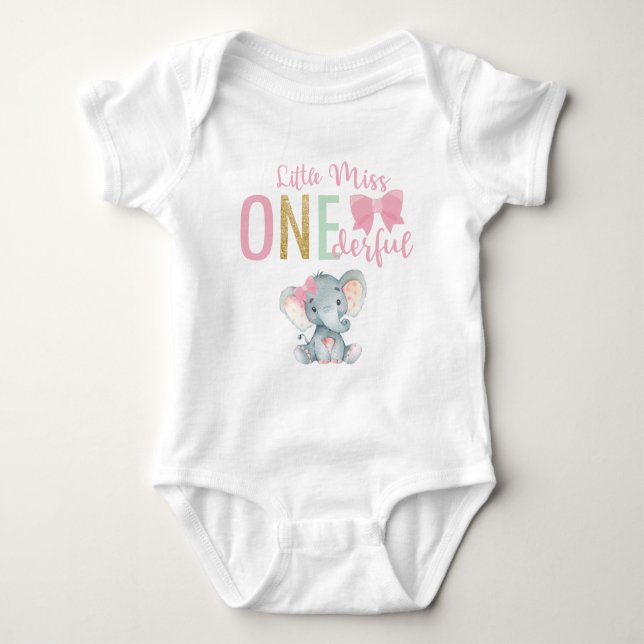 Niedliche kleine Miss ONEderful Elephant 1. Geburt Baby Strampler (Vorderseite)