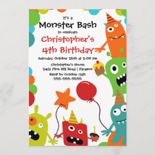 NIEDLICHE Kleine Monster Bash Geburtstagsparty Einladung