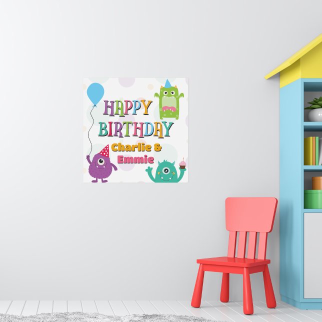 Niedliche kleine Monster glücklich zum Geburtstag  Poster (Kinderzimmer 1)