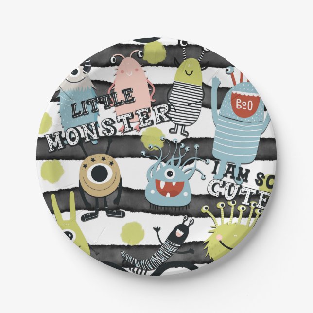 Niedliche Kleine Monster Moderner Chic Wasserfarbe Pappteller (Vorderseite)