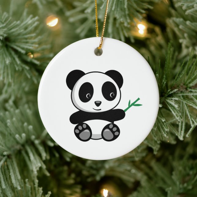 Niedliche kleine Panda mit einem Bambushecker Keramik Ornament (Baum)