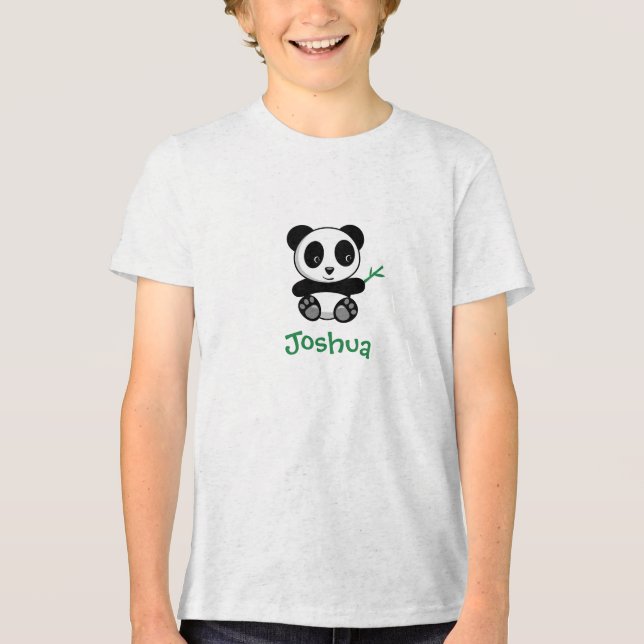 Niedliche kleine Panda mit einem Bambushecker Tri-Blend Shirt (Vorderseite)