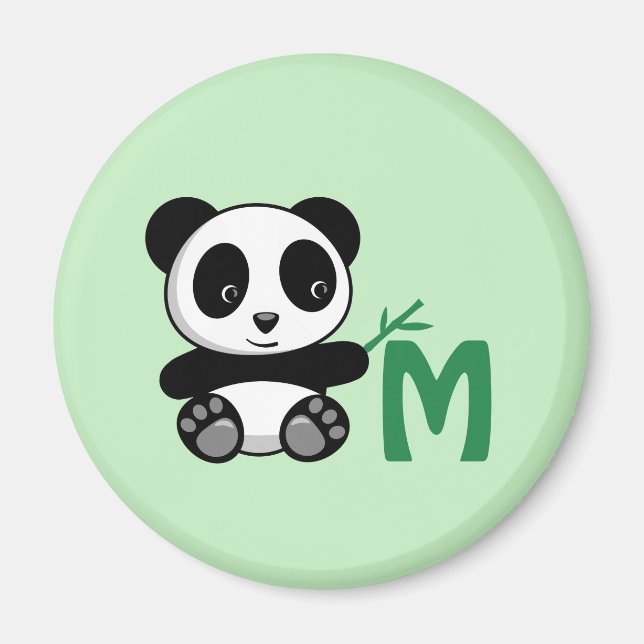 Niedliche kleine Panda mit einem Bambusklebemonogr Magnet (Vorne)