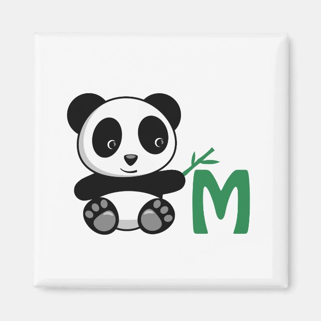 Niedliche kleine Panda mit einem Bambusklebemonogr Magnet (Vorne)