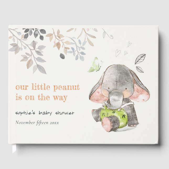 Niedliche kleine Peanut Elephant Foliage Babydusch Gästebuch (Vorderseite)