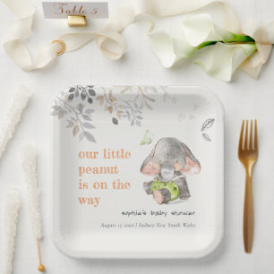 Niedliche kleine Peanut Elephant Foliage Babydusch Pappteller