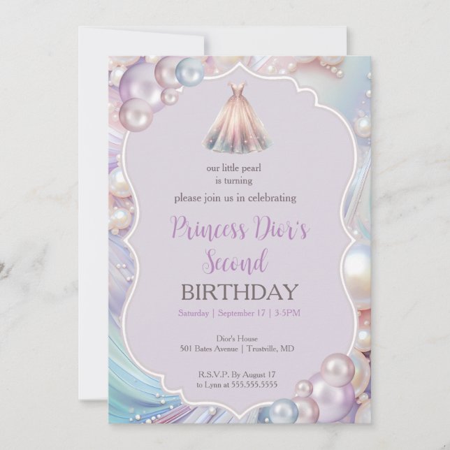 niedliche kleine Perle 2. Geburtstag Einladung (Vorderseite)