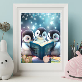 Niedliche kleine Pinguine lesen Buch Personalisier Poster