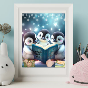Niedliche kleine Pinguine lesen Buch Personalisier Poster