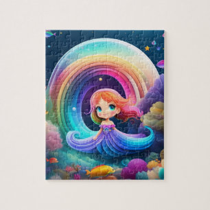 Niedliche kleine Prinzessin mit Regenbogen Puzzle