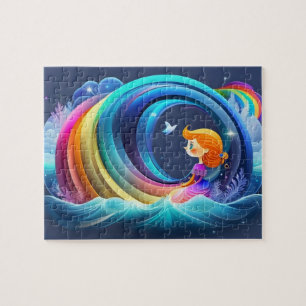 Niedliche kleine Prinzessin mit Regenbogen Puzzle