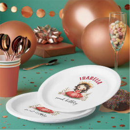 Niedliche kleine Prinzessin mit rotem Kleid Pappteller