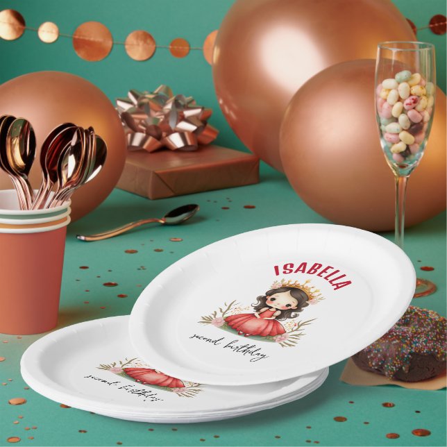 Niedliche kleine Prinzessin mit rotem Kleid Pappteller (Multi)