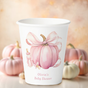 Niedliche kleine Pumpkin Pink Bow Babydusche Pappbecher