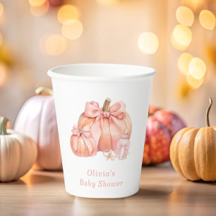 Niedliche kleine Pumpkin Pink Bow Babydusche Pappbecher