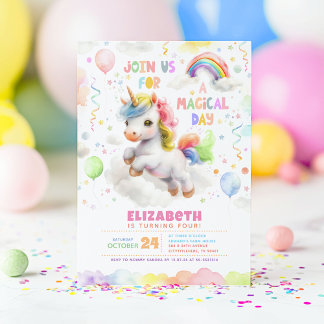 Niedliche Kleine Rainbow Unicorn Girls Geburtstags Einladung