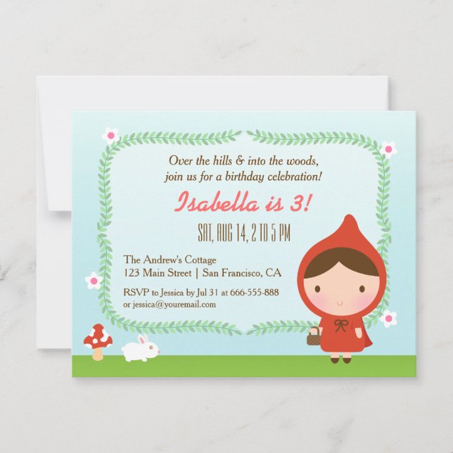 Niedliche kleine Red Riding Hood Girl Geburtstagsp Einladung (Vorderseite)