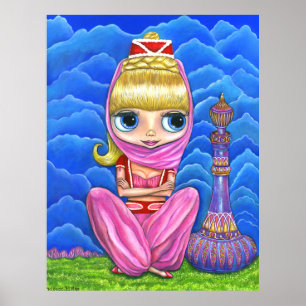 Niedliche kleine Rosa Genie Girl & Lila Magic Flas Poster