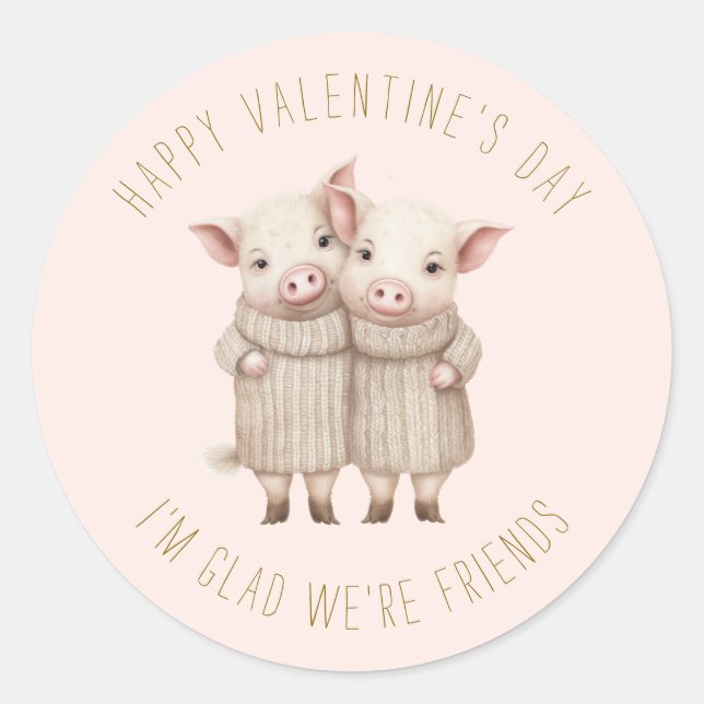 Niedliche kleine Schweine Rosa Valentinstag Runder Aufkleber (Vorderseite)