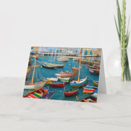 Niedliche kleine Touristenstadt Moderne Hafenfanta Dankeskarte