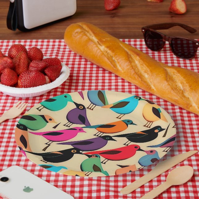 Niedliche kleine Vögel Pappteller (Picknick)