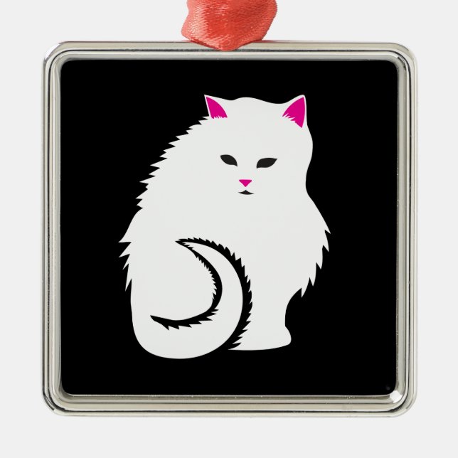 Niedliche kleine weiße und flaumige Kitty-Katze Silbernes Ornament (Vorne)