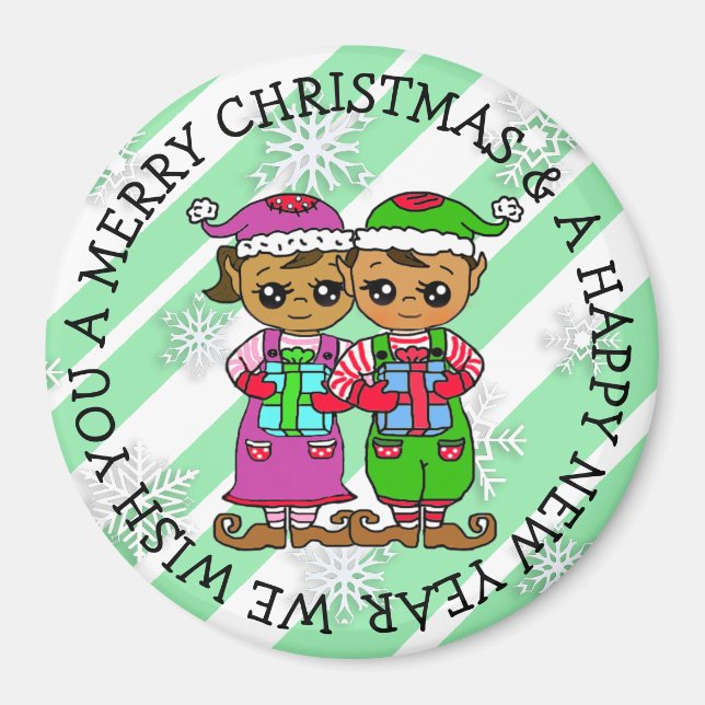 Niedliche kleine Whimsical Elves Weihnachten Magnet (Vorne)
