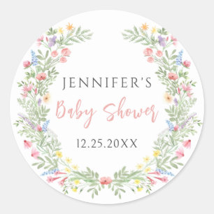Niedliche kleine Wildblume Babydusche Runder Aufkleber