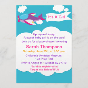 Niedliche Kleinflugzeugdusche für Mädchen Einladun Einladung