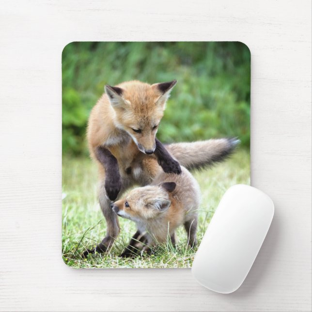 Niedliche Kleintiere | Adorable Fox Kit & Mama Mousepad (Mit Mouse)