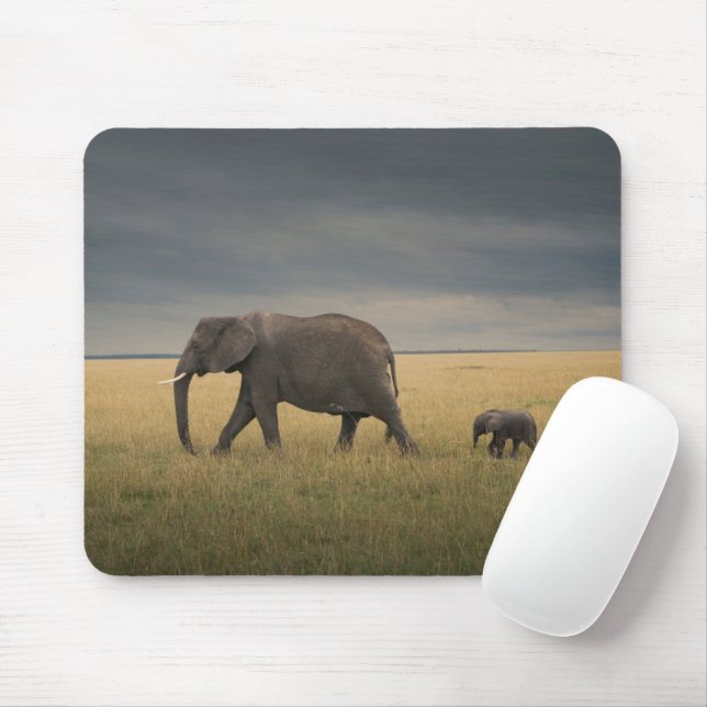 Niedliche Kleintiere | Afrikanische Elefantenfamil Mousepad (Mit Mouse)
