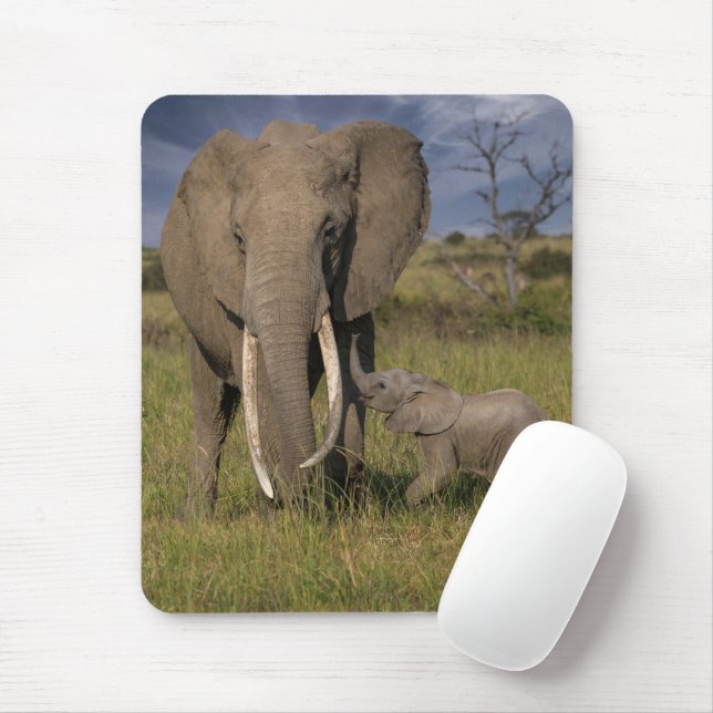 Niedliche Kleintiere | Amama Elefant mit Baby Mousepad (Mit Mouse)
