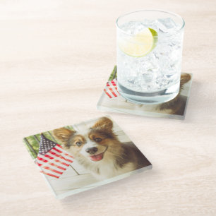 Niedliche Kleintiere American Flag Corgi Glasuntersetzer