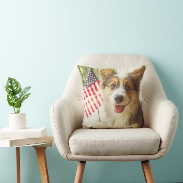 Niedliche Kleintiere | American Flag Corgi Kissen (Stuhl )