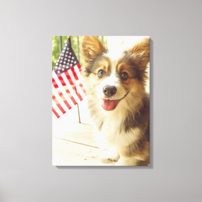 Niedliche Kleintiere | American Flag Corgi Leinwanddruck (Vorderseite)