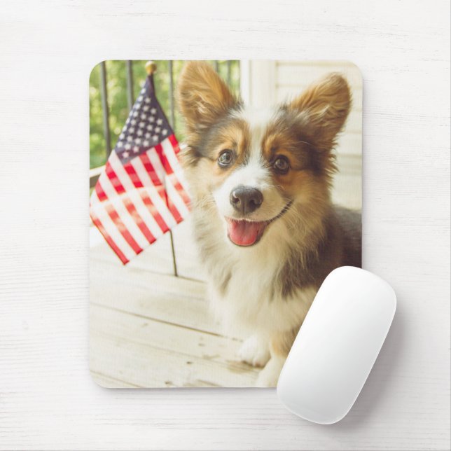 Niedliche Kleintiere | American Flag Corgi Mousepad (Mit Mouse)