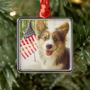 Niedliche Kleintiere American Flag Corgi Ornament Aus Metall