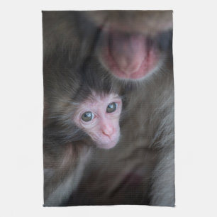 Niedliche Kleintiere   Baby Macaque Monkey & Mothe Geschirrtuch