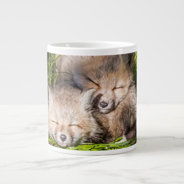 Niedliche Kleintiere | Baby Red Fox Kits Schlafen Jumbo-Tasse (Vorderseite)