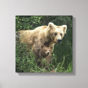 Niedliche Kleintiere Bear Mama Bear & Ihre Cubs Leinwanddruck