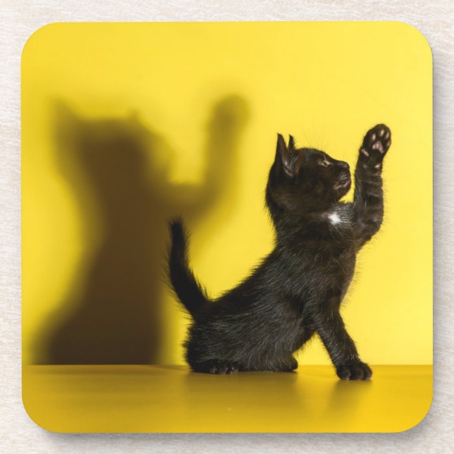 Niedliche Kleintiere | Black Cat Playing Getränkeuntersetzer (Vorderseite)