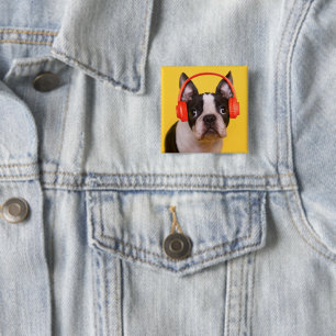 Niedliche Kleintiere Boston Terrier Kopfhörer Button