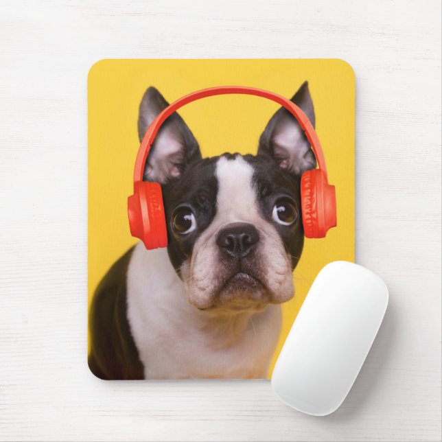 Niedliche Kleintiere | Boston Terrier Kopfhörer Mousepad (Mit Mouse)