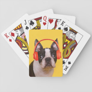 Niedliche Kleintiere   Boston Terrier Kopfhörer Spielkarten