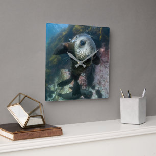 Niedliche Kleintiere   Cape-Fur-Siegel Quadratische Wanduhr