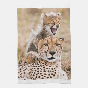 Niedliche Kleintiere   Cheetah Cat & Cub Geschirrtuch
