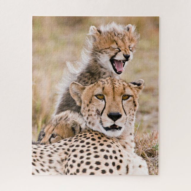 Niedliche Kleintiere | Cheetah Cat & Cub Puzzle (Vertikal)